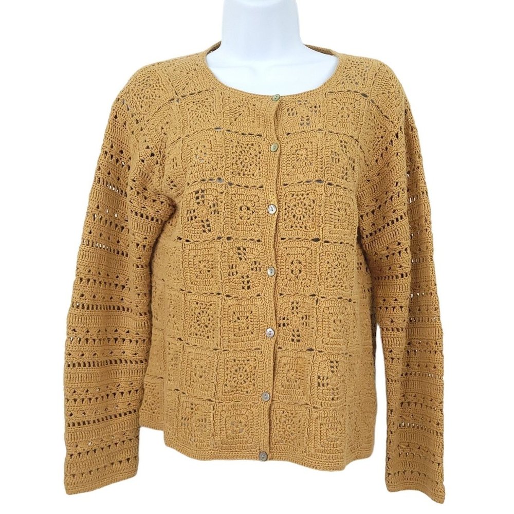 Marisa Christina Hand Knit Sweater Womens S Vtg Crochet Cotton Cardigan Brown
